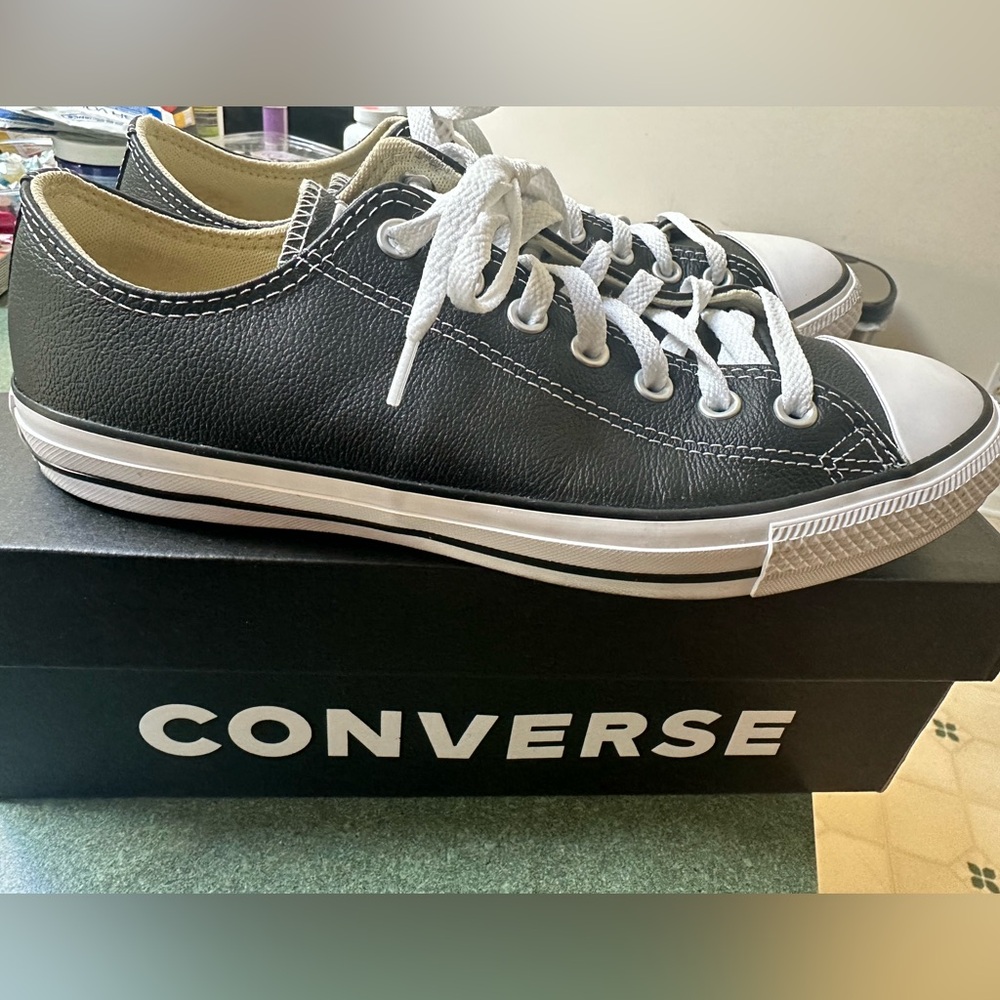 Converse Black Leather Low Top Sneakers